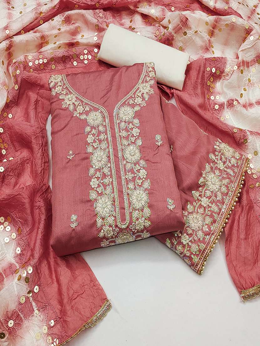 women solid with work embroidered unstitched suit set - 22009221 -  Standard Image - 2