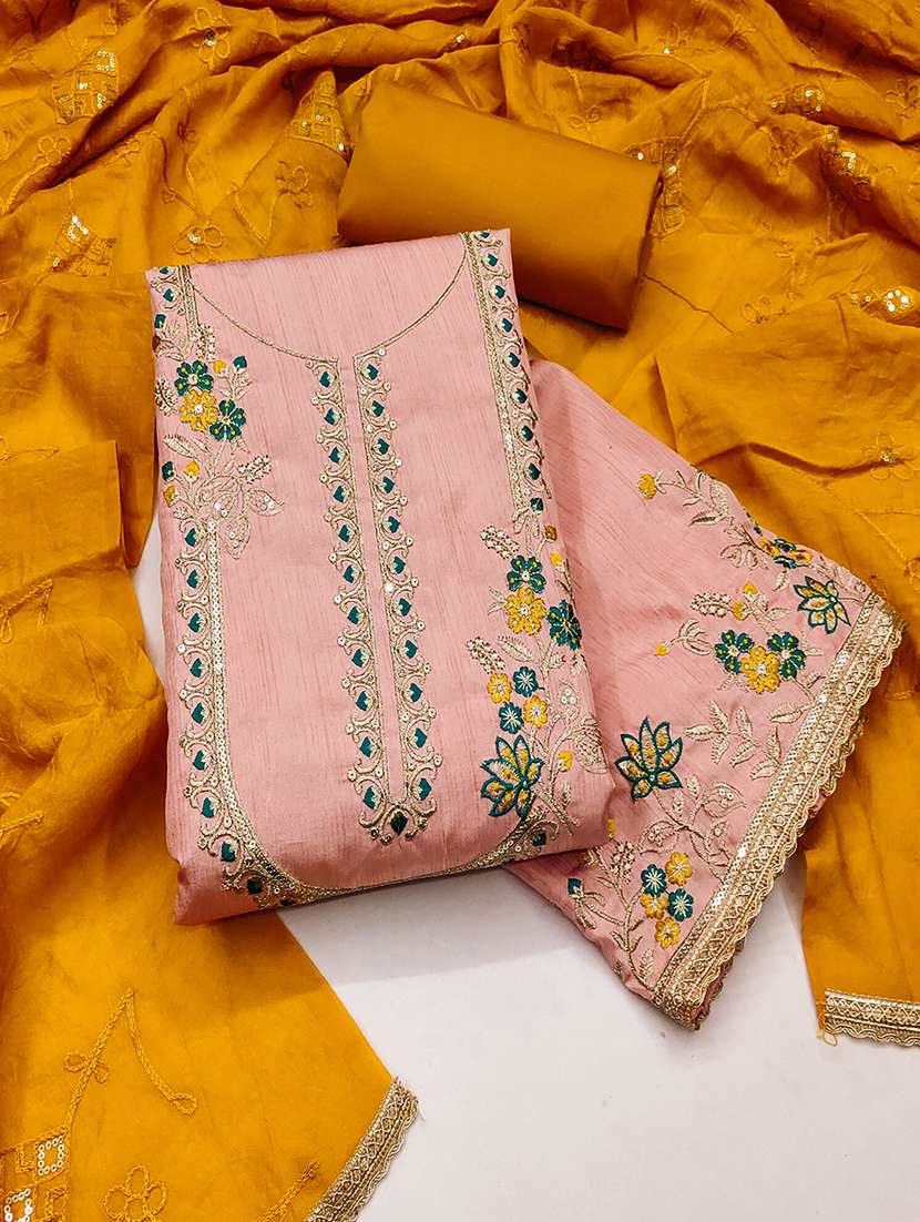 women solid with work embroidered unstitched suit set - 22009223 -  Standard Image - 2