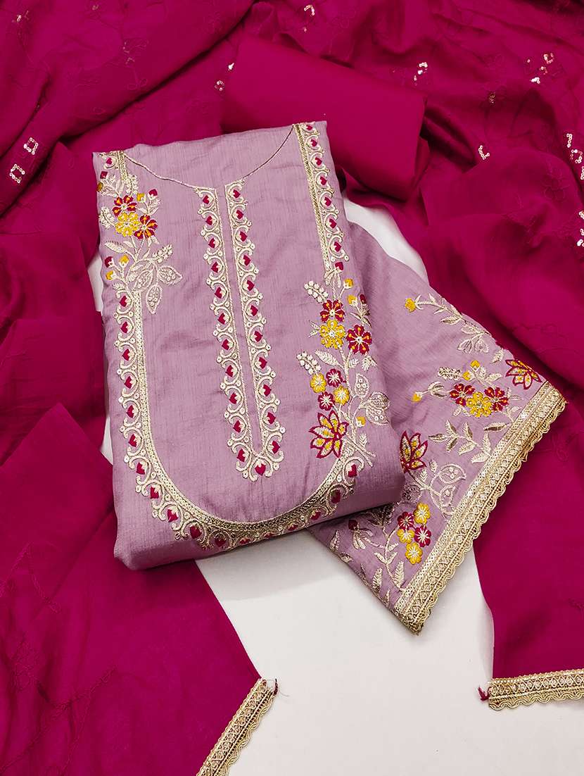 women solid with work embroidered unstitched suit set - 22009224 -  Standard Image - 2