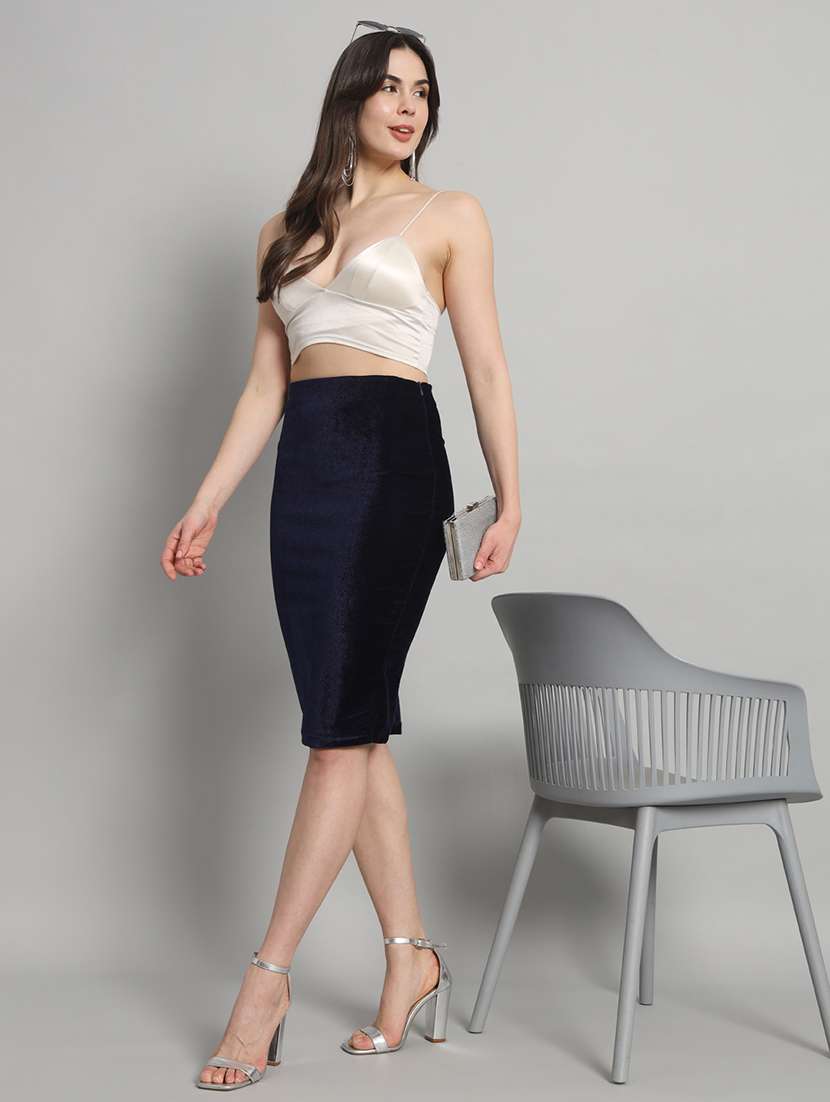 women solid high rise bodycon skirt - 22009227 - Standard Image - 2