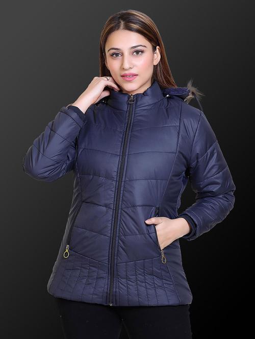 women solid long sleeve hooded quilted jacket - 22009231 - Standard Image - 0