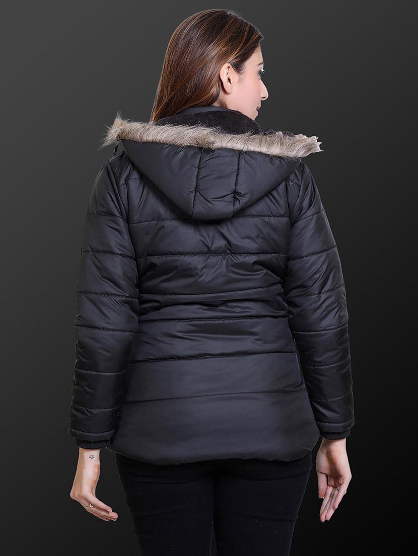 women solid long sleeve hooded quilted jacket - 22009232 - Standard Image - 2