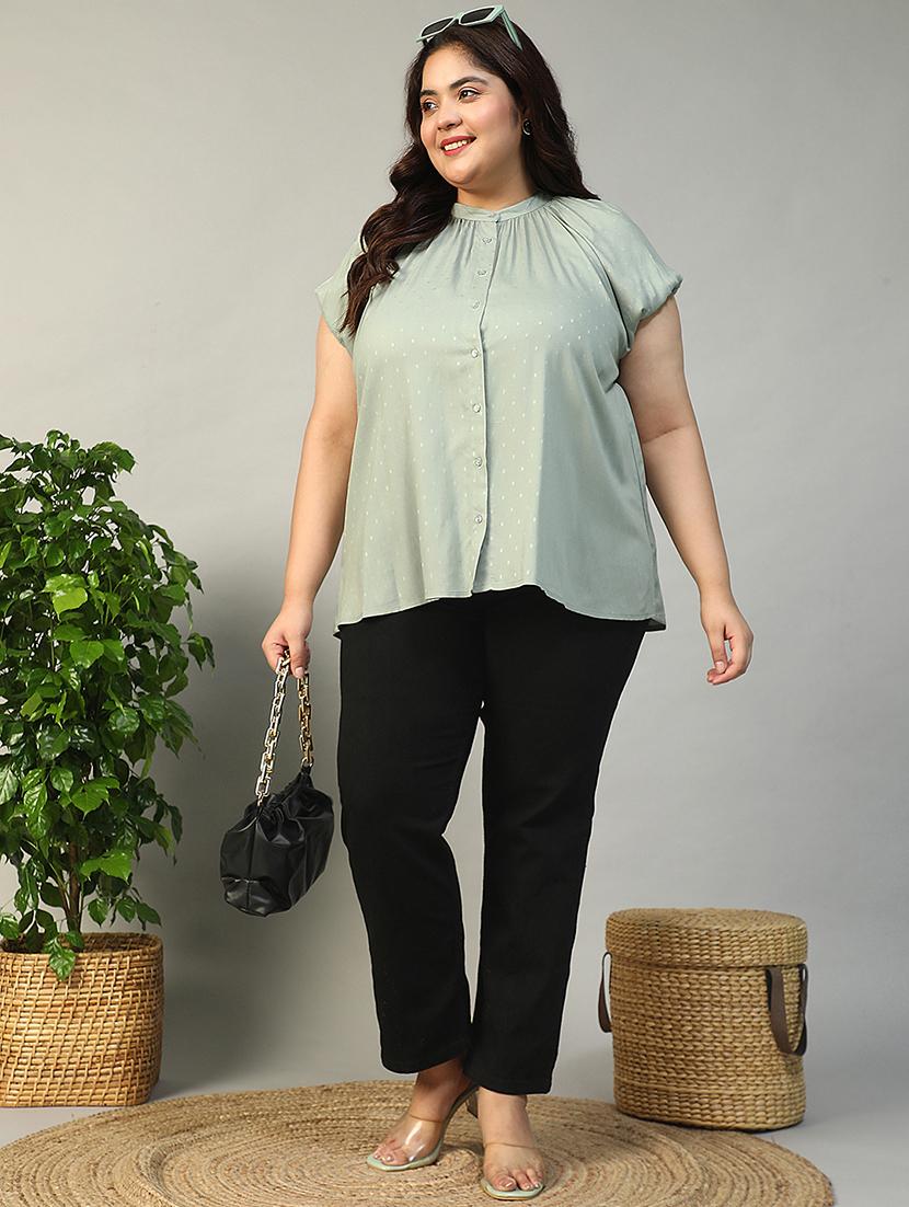women plus size self designed short sleeve shirt - 22009242 - Standard Image - 2