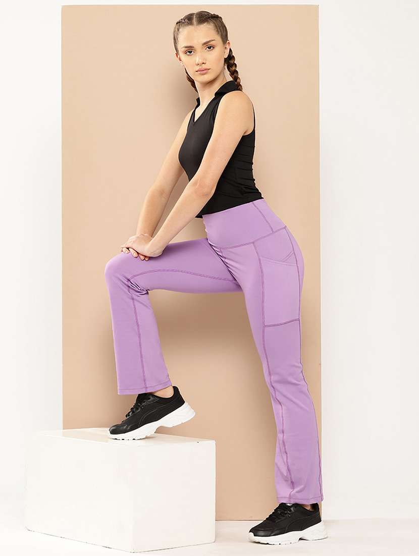 Women Solid High Rise Slim Fit Yoga Pant - 22009272 -  Standard Image - 2