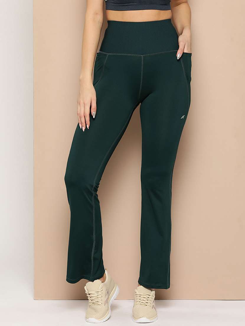 women solid high rise slim fit yoga pant 