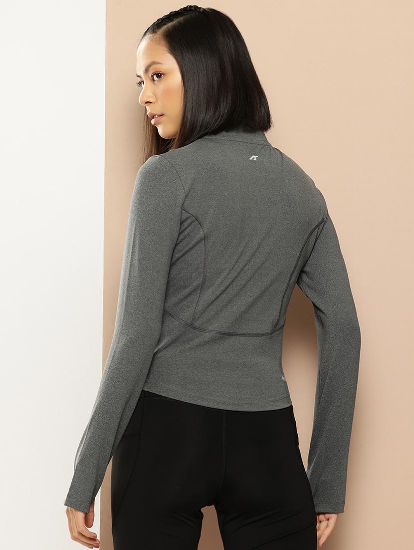 women solid long sleeve active wear jacket - 22009354 - Standard Image - 2