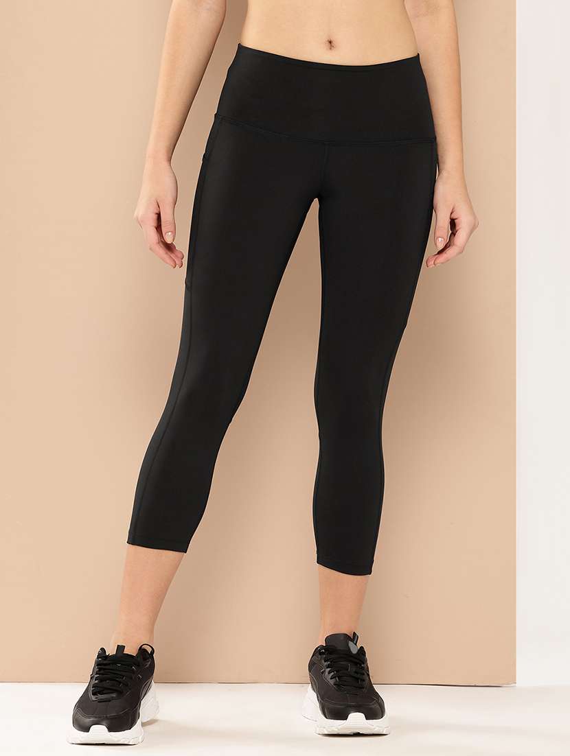 women solid high rise ankle length tights