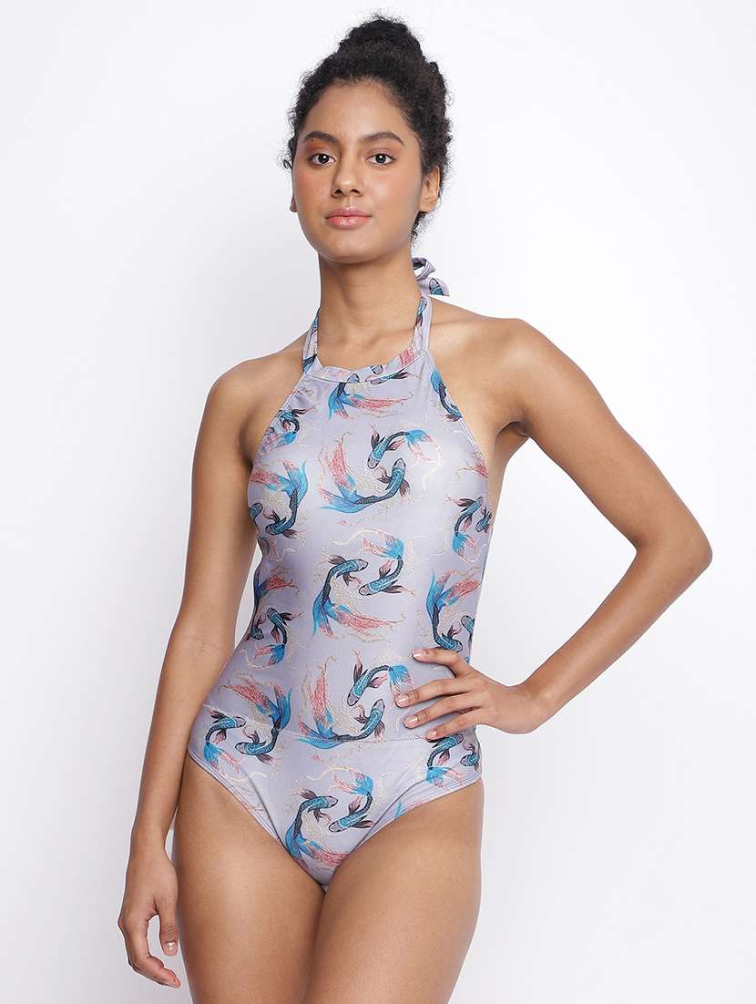 women printed halter neck sleeveless monokini - 22009426 -  Standard Image - 2