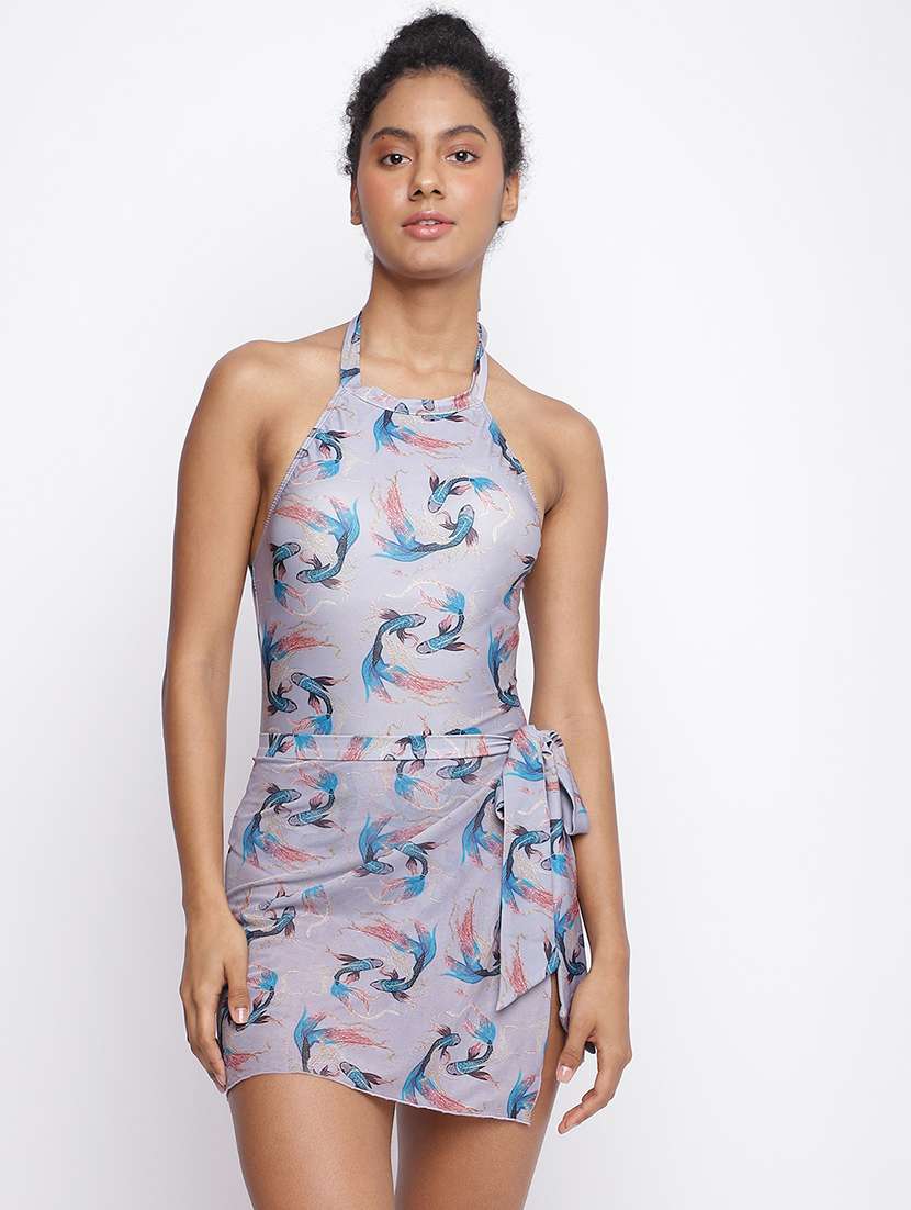 women printed sleeveless monokini with sarong - 22009430 -  Standard Image - 2