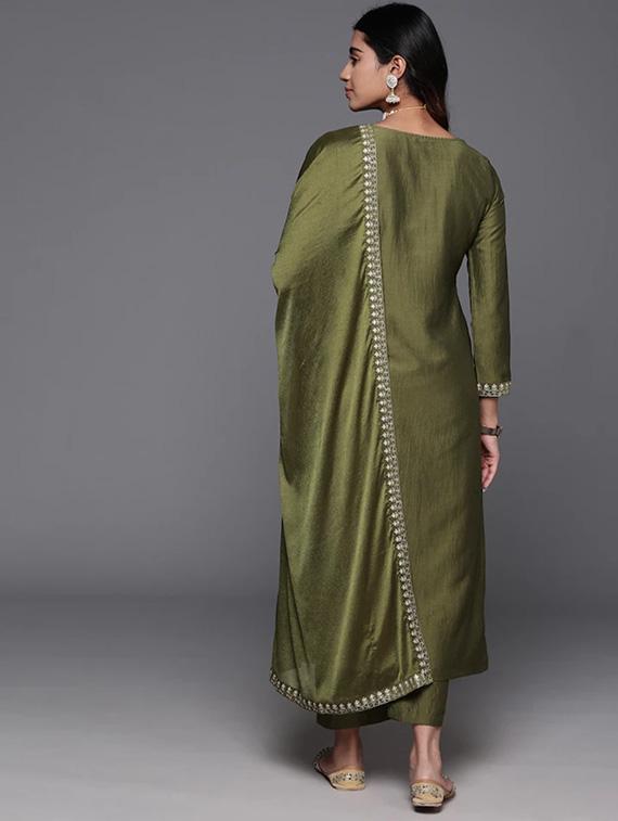 women embroidered three quarter sleeve kurta pant with dupatta set - 22009440 - Standard Image - 2
