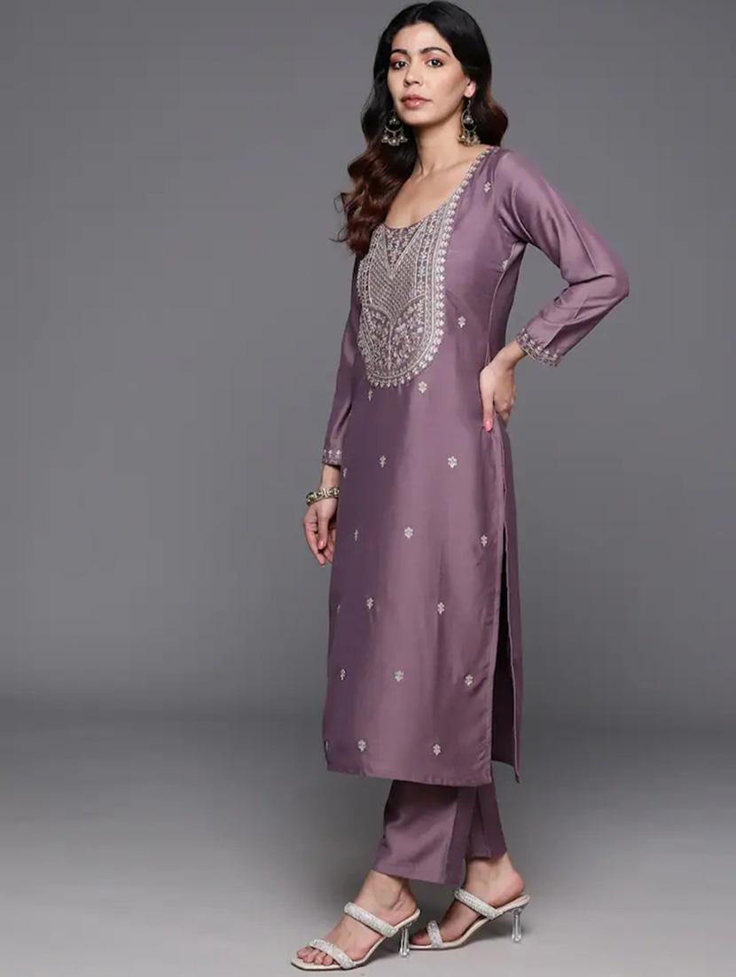 women embroidered three quarter sleeve kurta pant with dupatta set - 22009441 - Standard Image - 2