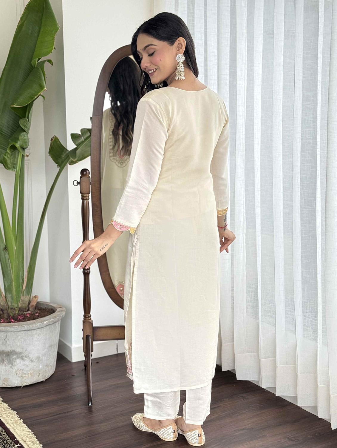 women embroidered three quarter sleeve kurta pant with dupatta set - 22009443 - Standard Image - 2