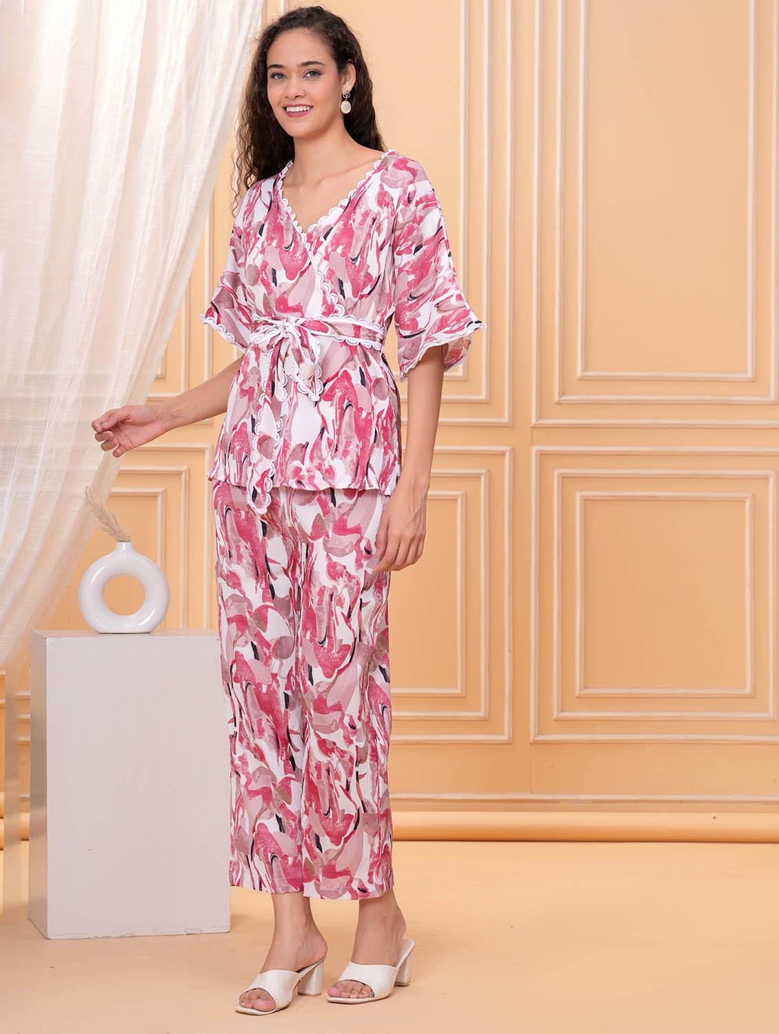 women printed top and trouser co-ord set - 22009461 - Standard Image - 2
