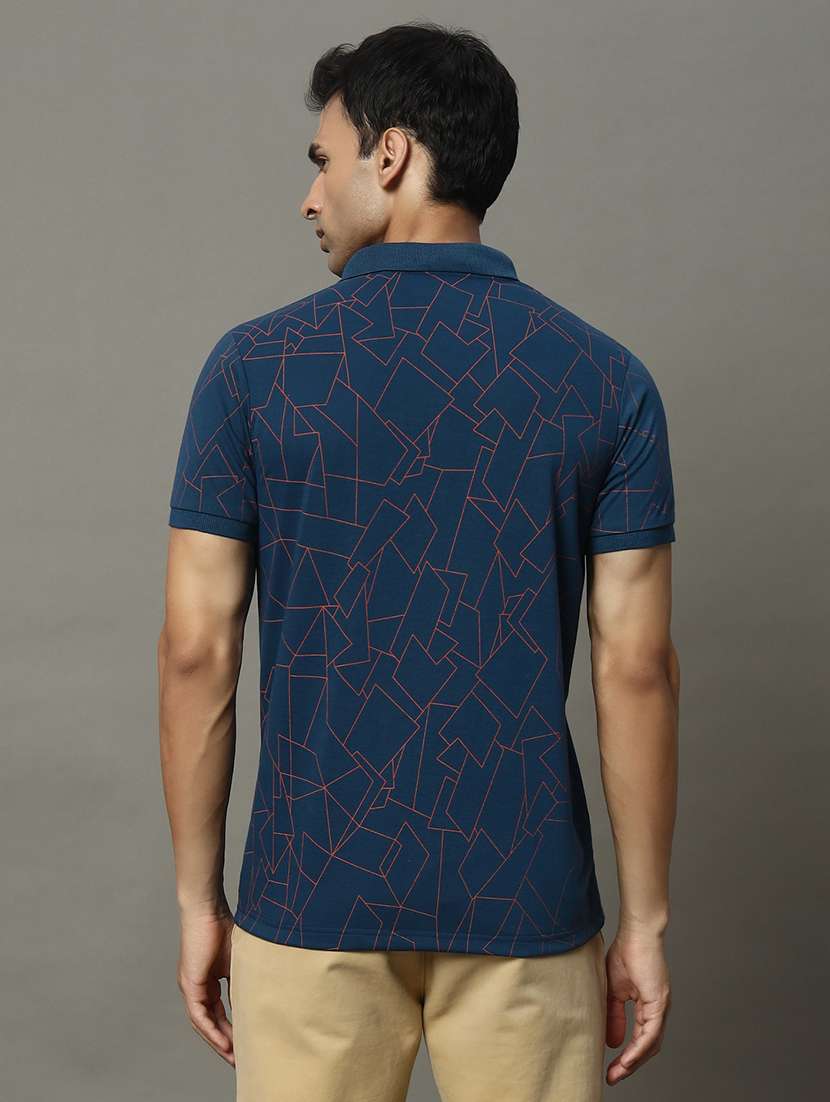 men geometric printed short sleeve regular fit polo t-shirt - 22009580 - Standard Image - 2