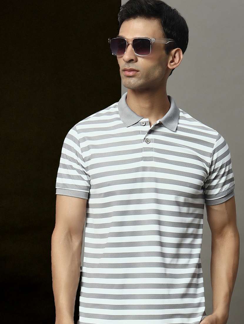 men striped short sleeve regular fit polo t-shirt