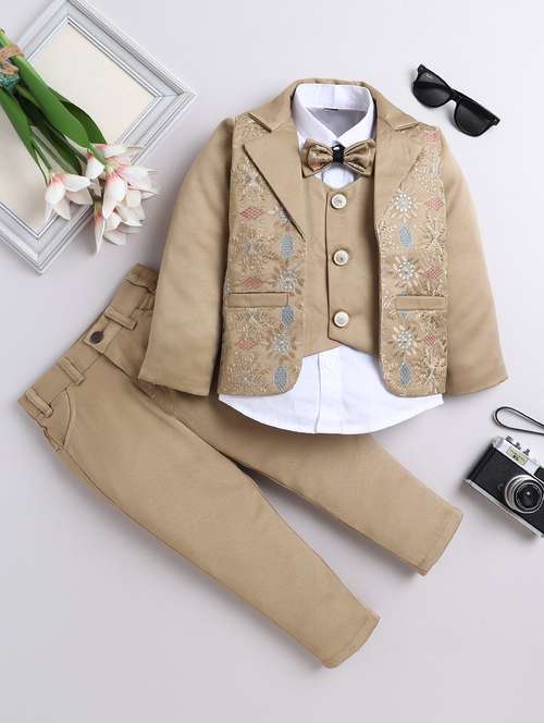 boys solid with work three piece suit set - 22009674 -  Standard Image - 0
