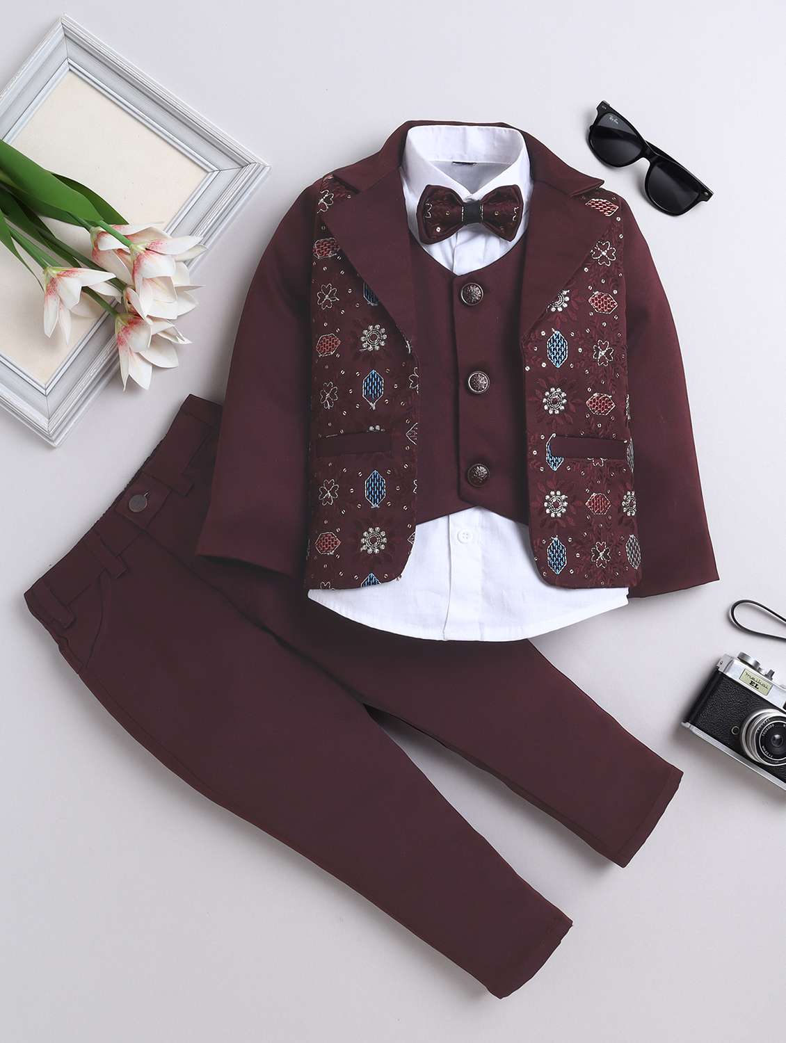 boys solid with work three piece suit set