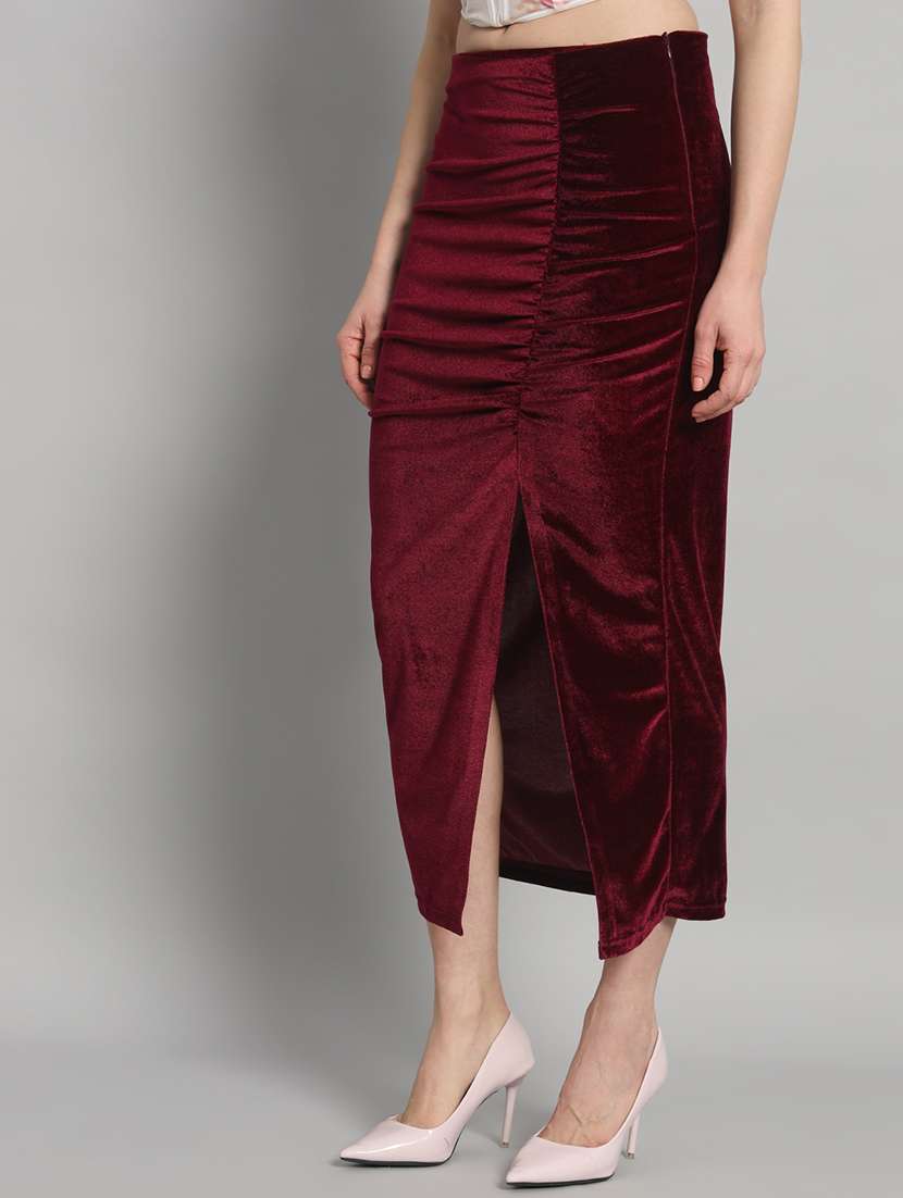 women solid high rise ruched skirt - 22009679 -  Standard Image - 2