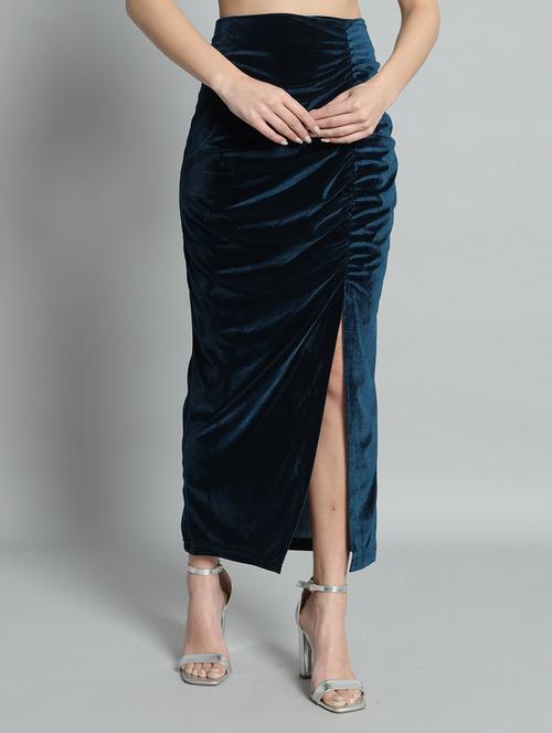 women solid high rise ruched skirt - 22009681 - Standard Image - 0