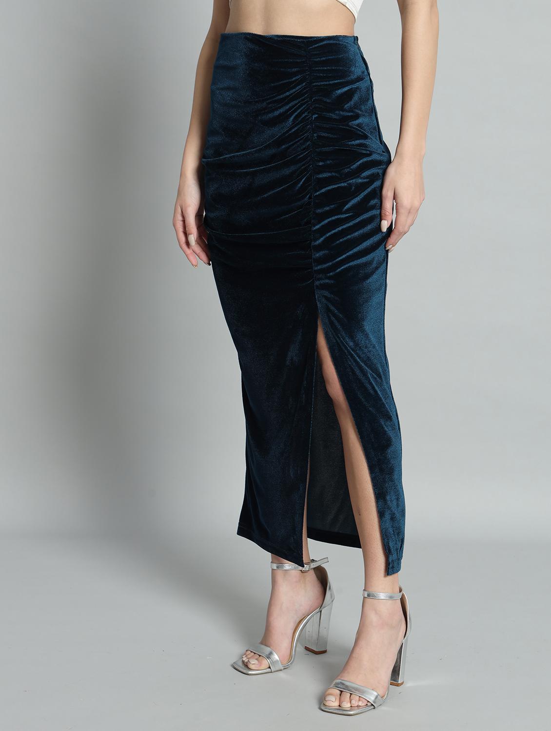 women solid high rise ruched skirt - 22009681 - Standard Image - 2