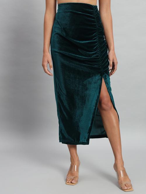 women solid high rise ruched skirt - 22009682 - Standard Image - 0