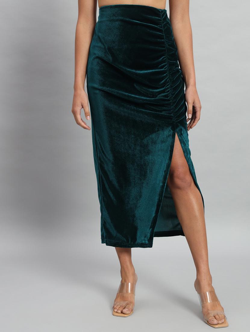 women solid high rise ruched skirt - 22009682 - Zoom Image - 0