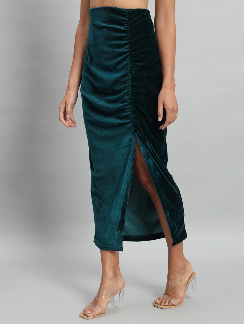 women solid high rise ruched skirt - 22009682 - Standard Image - 2
