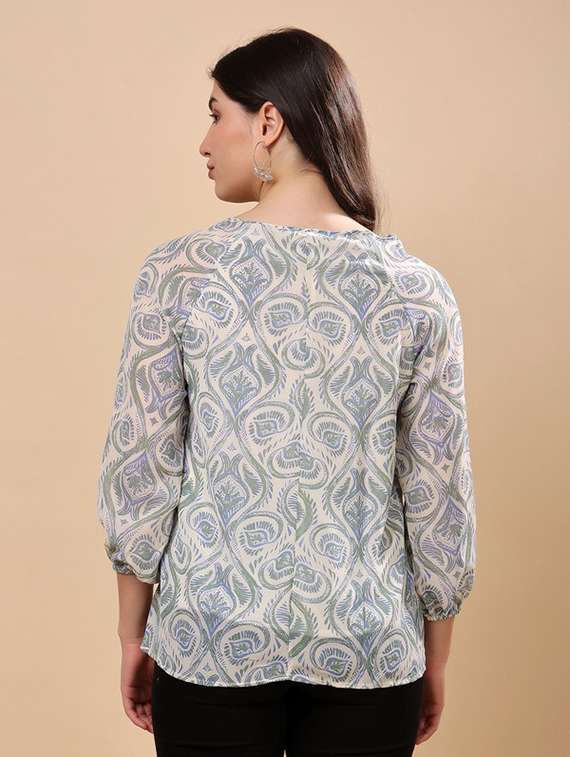 women printed puff sleeve regular top - 22009686 - Standard Image - 2