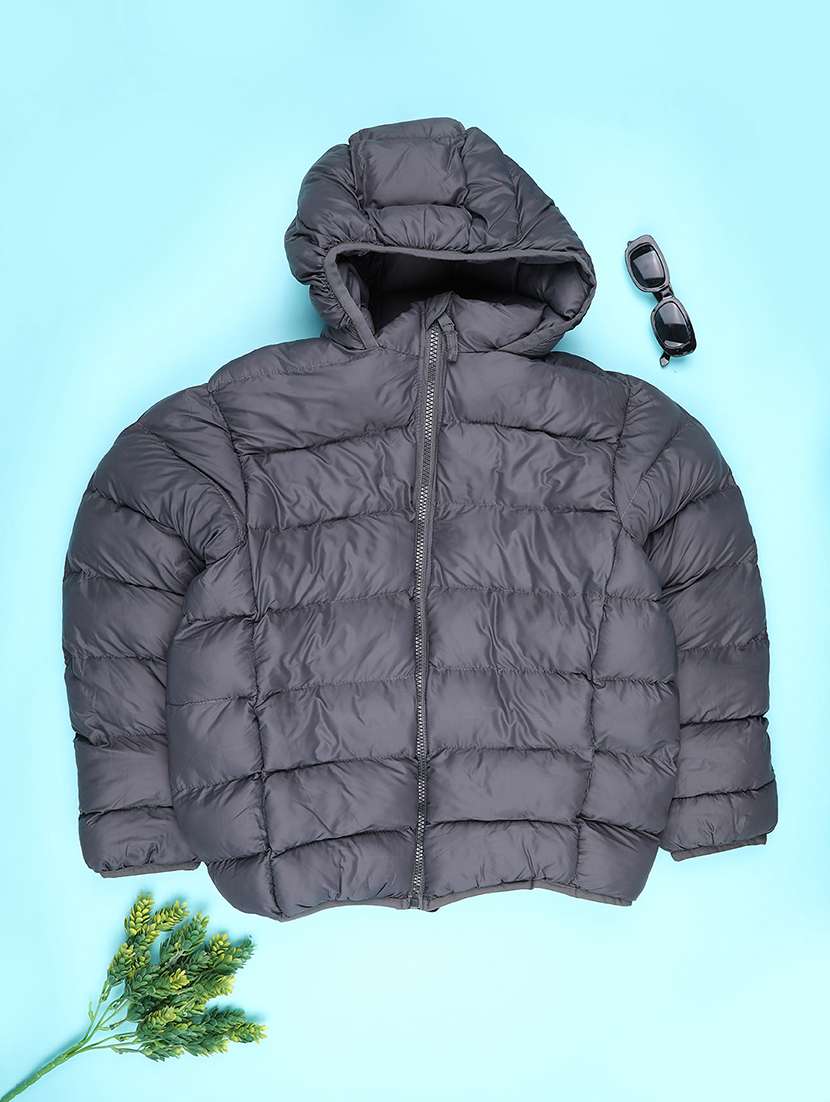 boys solid long sleeve hooded quilted jacket