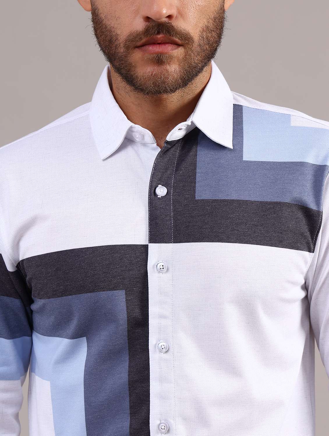 men printed collared long sleeve shirt - 22010423 -  Standard Image - 2