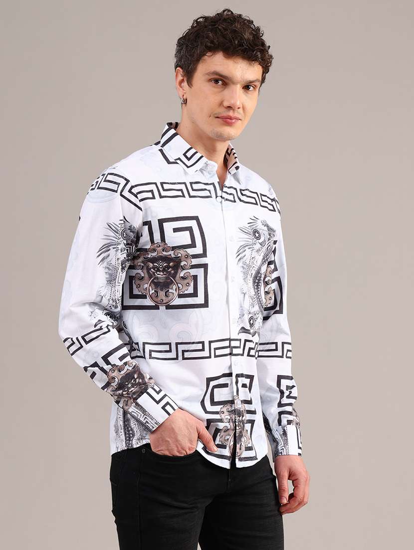 men printed long sleeve collared shirt - 22010449 -  Standard Image - 2