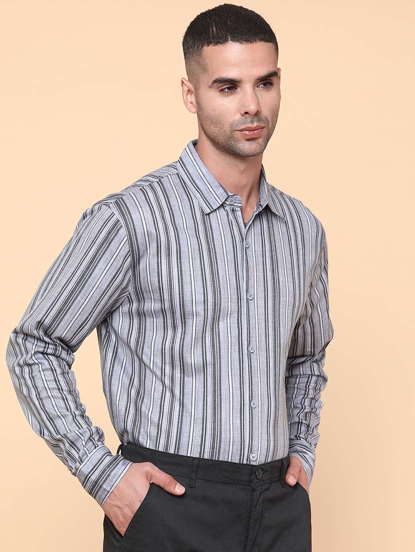 men grey cotton casual shirt - 22010634 -  Standard Image - 2