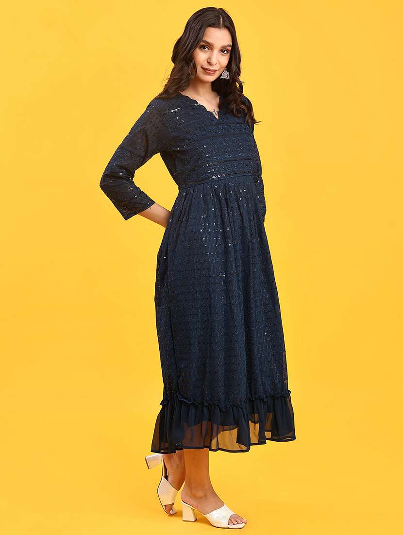 women navy blue georgette fit & flare dress - 22010672 -  Standard Image - 2