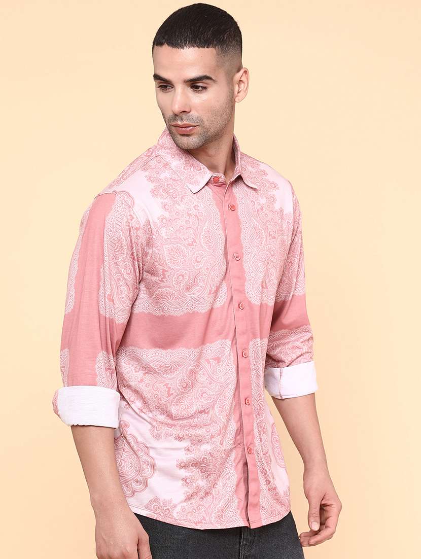 men pink cotton casual shirt - 22010998 -  Standard Image - 2
