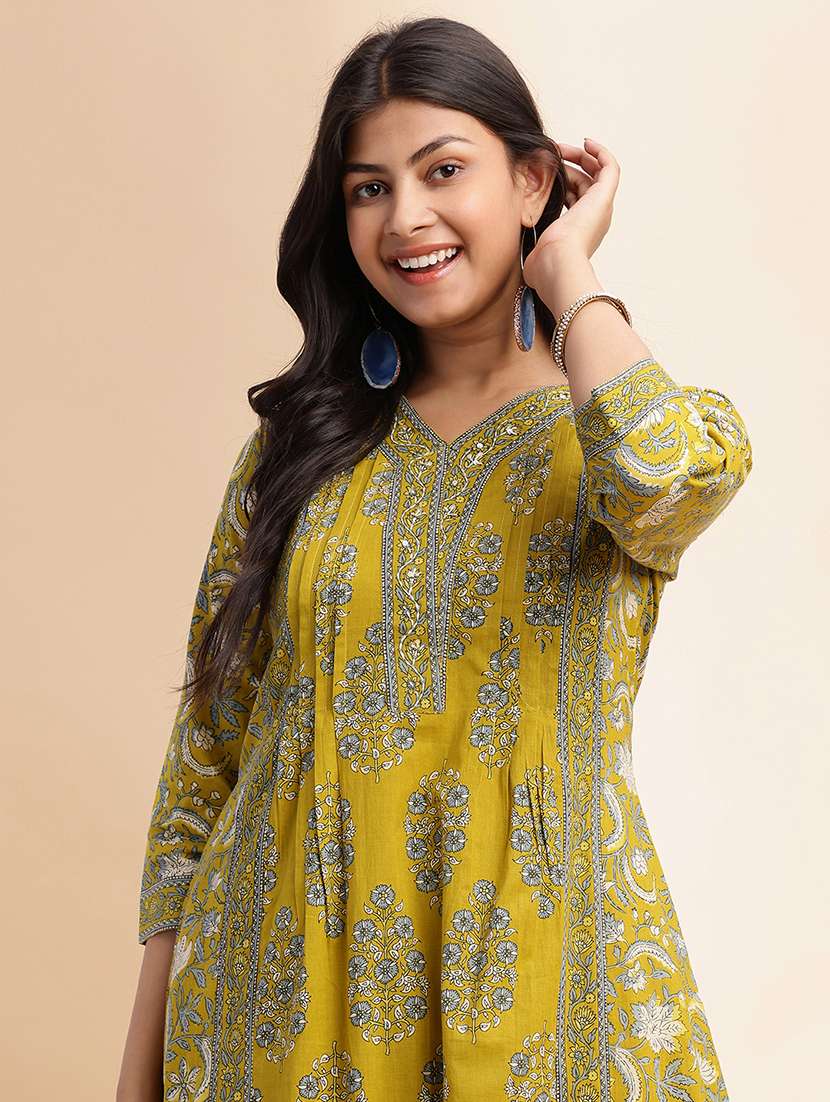 women floral three quarter sleeve kurta palazzo with dupatta set - 22011169 -  Standard Image - 2