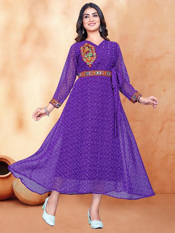 women bandhani printed long sleeve ethnic dress - 22011170 - Standard Image - 2
