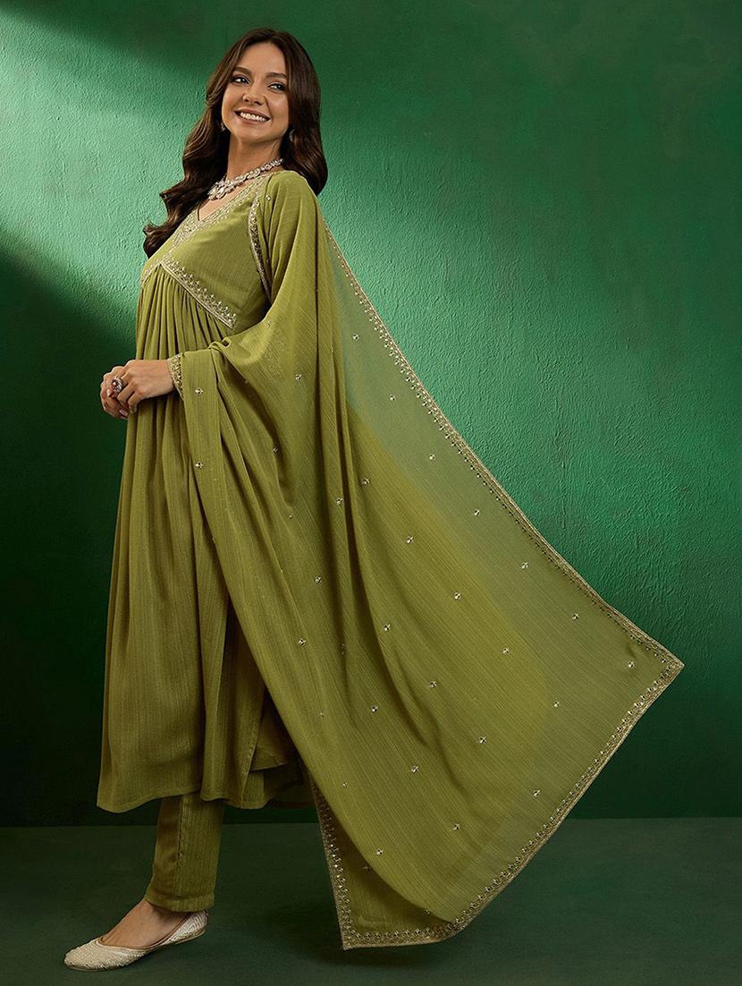 women embroidered three quarter sleeve kurta pant with dupatta set - 22011203 - Standard Image - 2