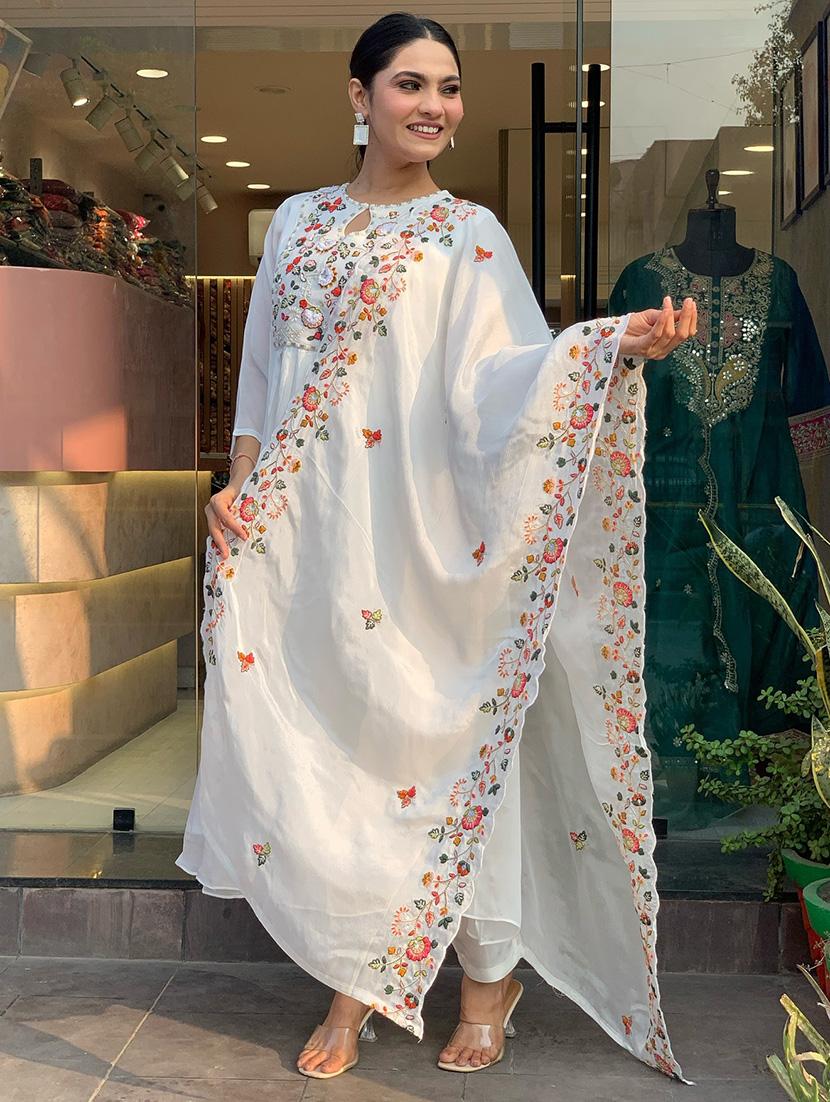 women embroidered three quarter sleeve kurta pant with dupatta set - 22011206 - Standard Image - 2