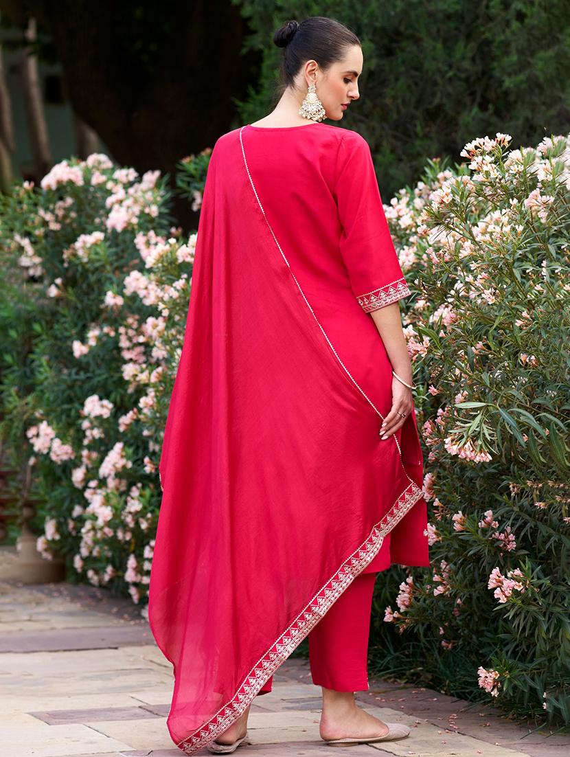women embroidered three quarter sleeve kurta pant with dupatta set - 22011215 - Standard Image - 2