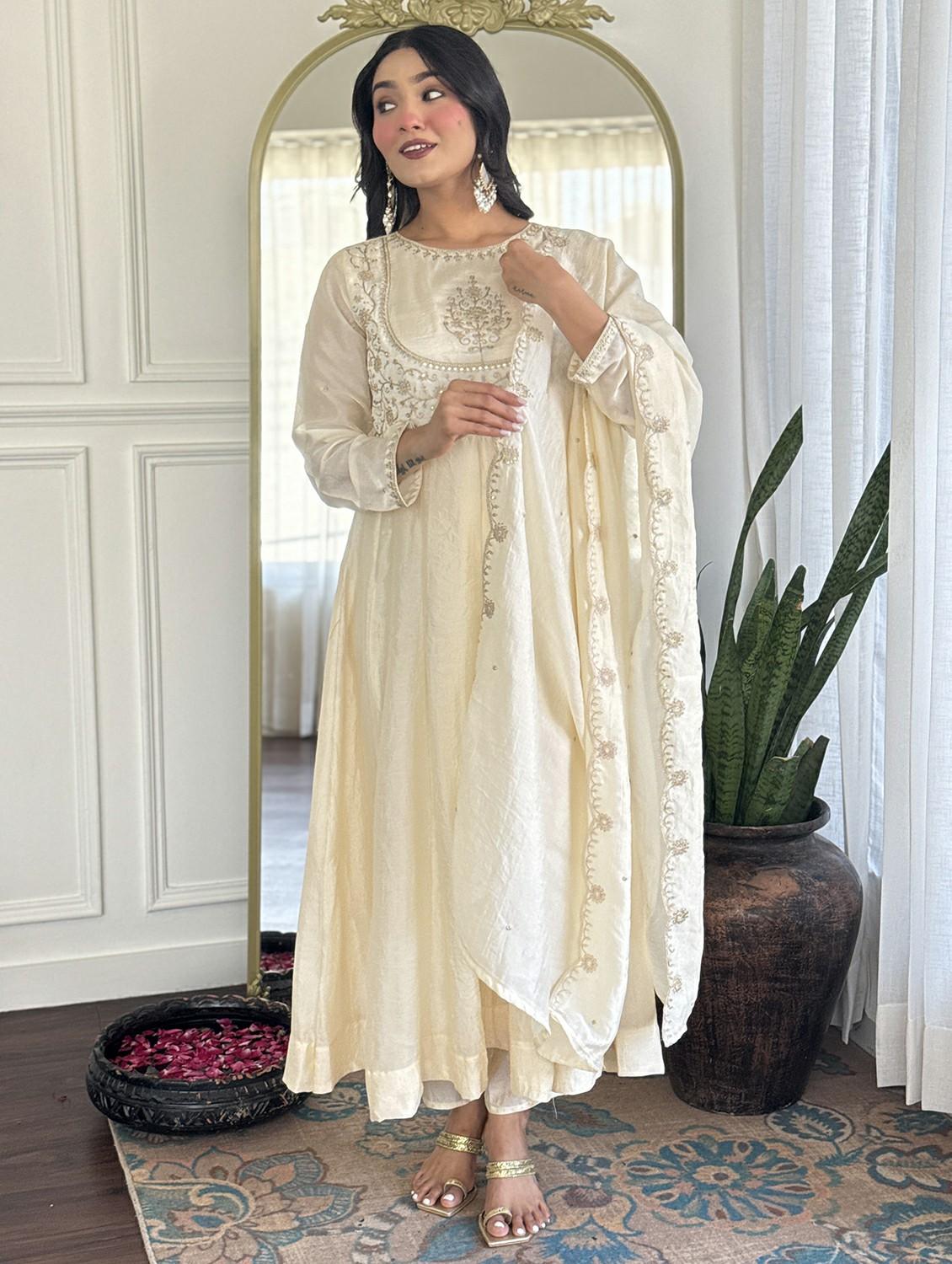 women embroidered long sleeve anarkali kurta pant with dupatta set - 22011238 - Standard Image - 2