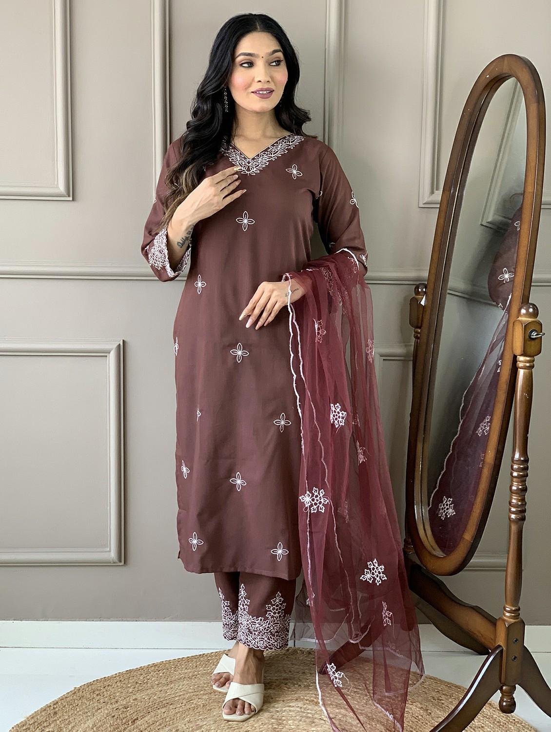 women embroidered three quarter sleeve kurta pant with dupatta set - 22011244 - Standard Image - 2