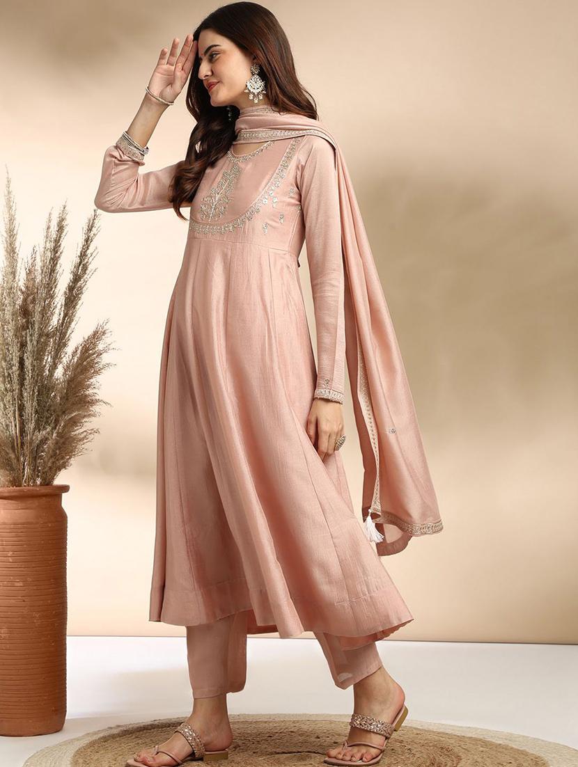 women embroidered long sleeve anarkali kurta pant with dupatta set - 22011249 - Standard Image - 2