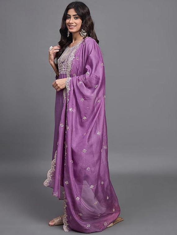women embroidered three quarter sleeve kurta pant with dupatta set - 22011269 - Standard Image - 2