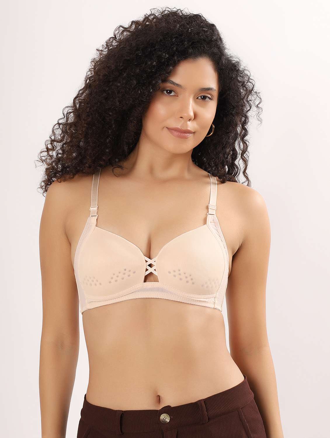 women solid lightly padded plunge bra