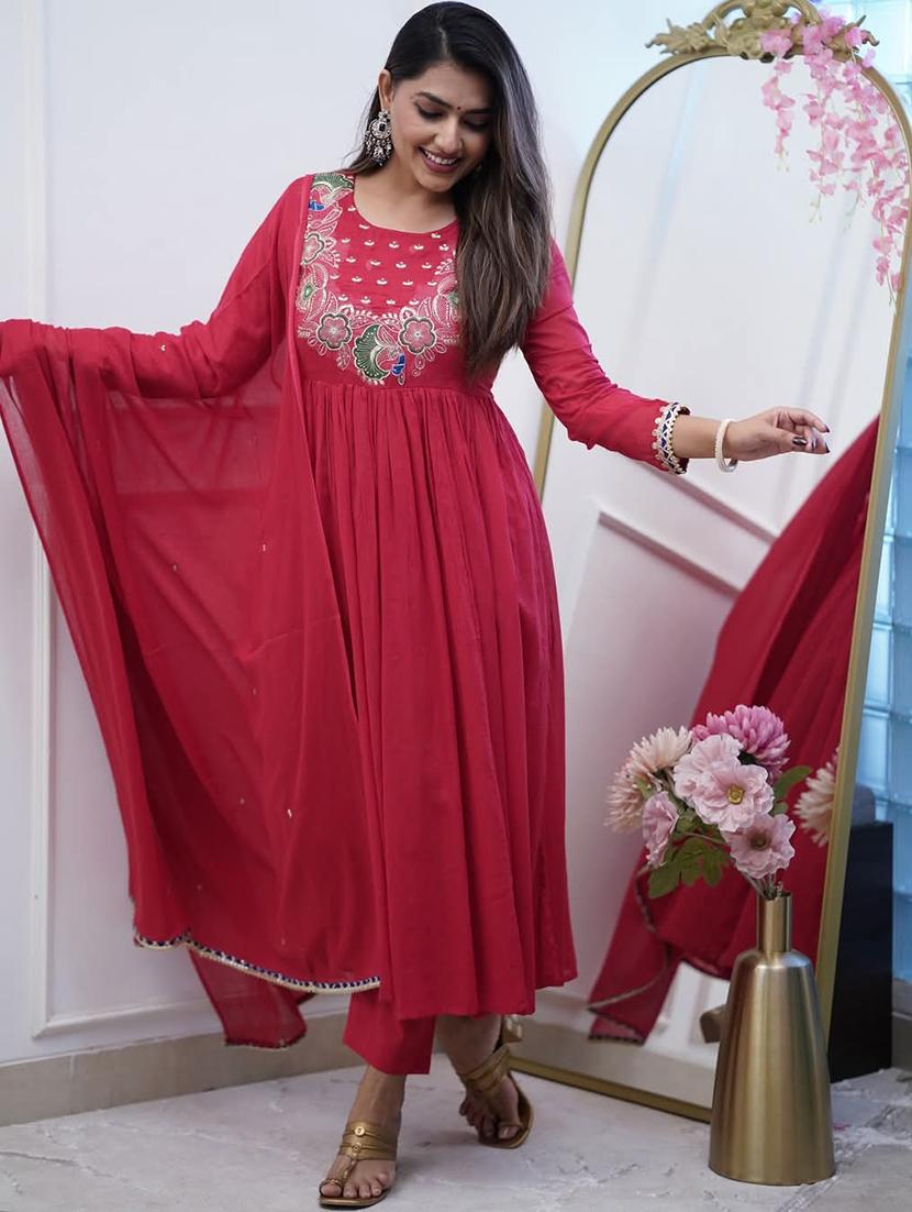 women embroidered long sleeve anarkali kurta with dupatta set - 22011403 - Standard Image - 2