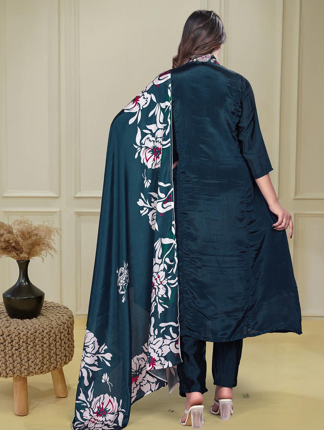 women embroidered three quarter sleeve kurta pant with dupatta set - 22011409 - Standard Image - 2