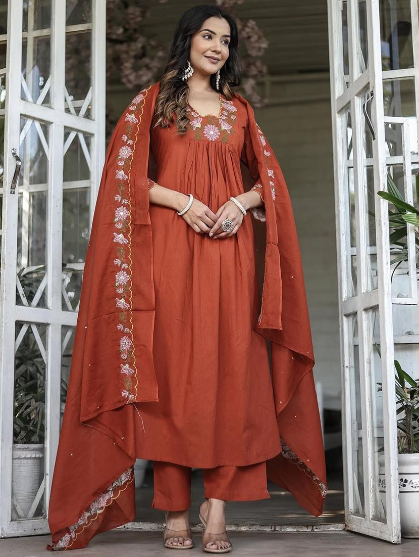women embroidered long sleeve anarkali kurta pant with dupatta set - 22011418 - Standard Image - 2