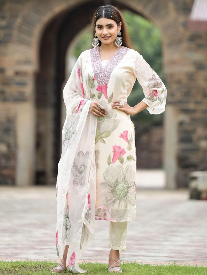 women embroidered three quarter sleeve kurta pant with dupatta set - 22011424 - Standard Image - 2