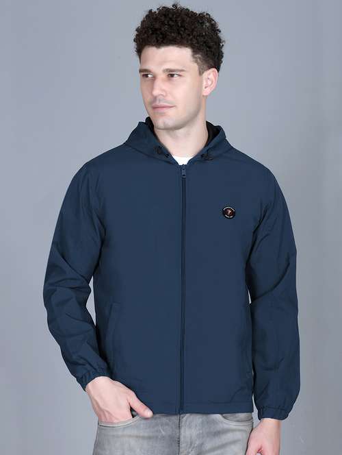 men solid long sleeve lightweight windcheater hooded jacket - 22011439 -  Standard Image - 0