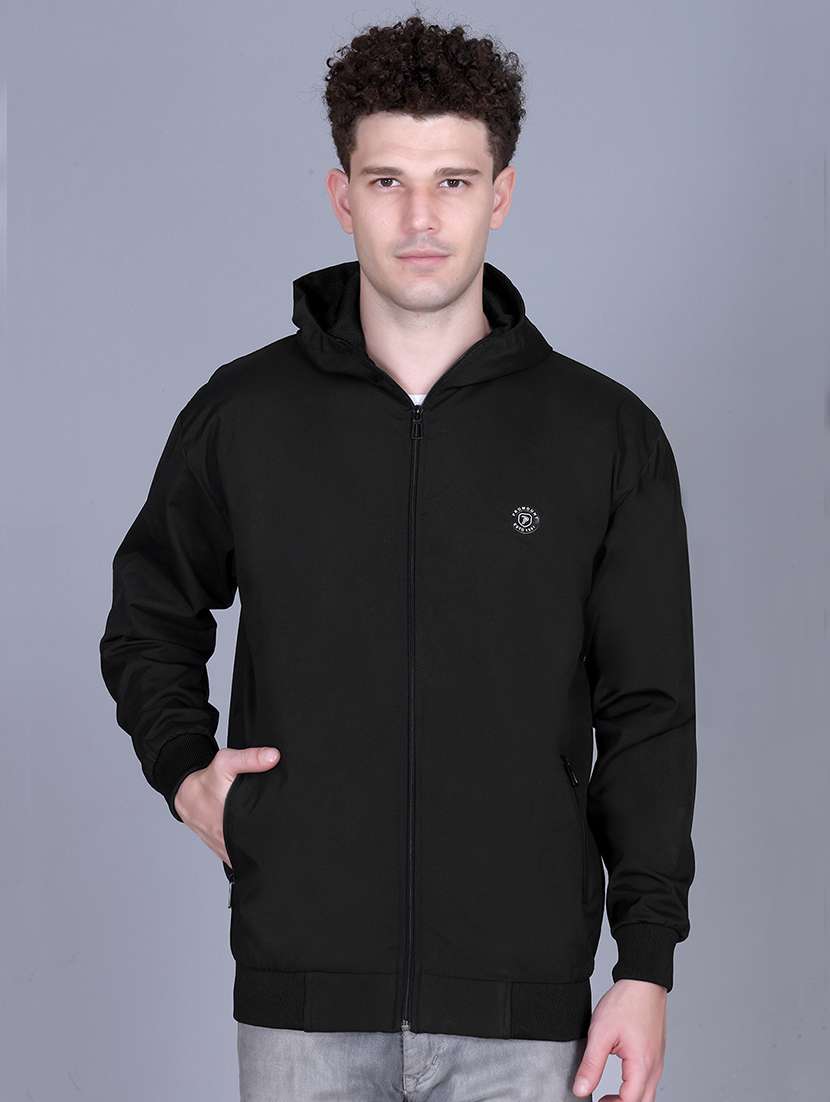 men solid long sleeve lightweight windcheater hooded jacket